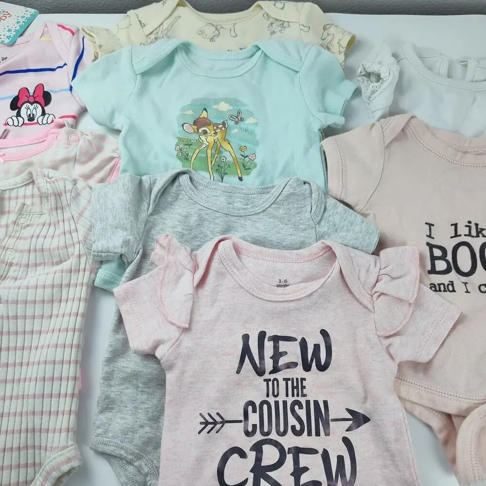 Baby Girl 3-6M Pastel Bodysuit Bundle 9 Pcs Disney & More